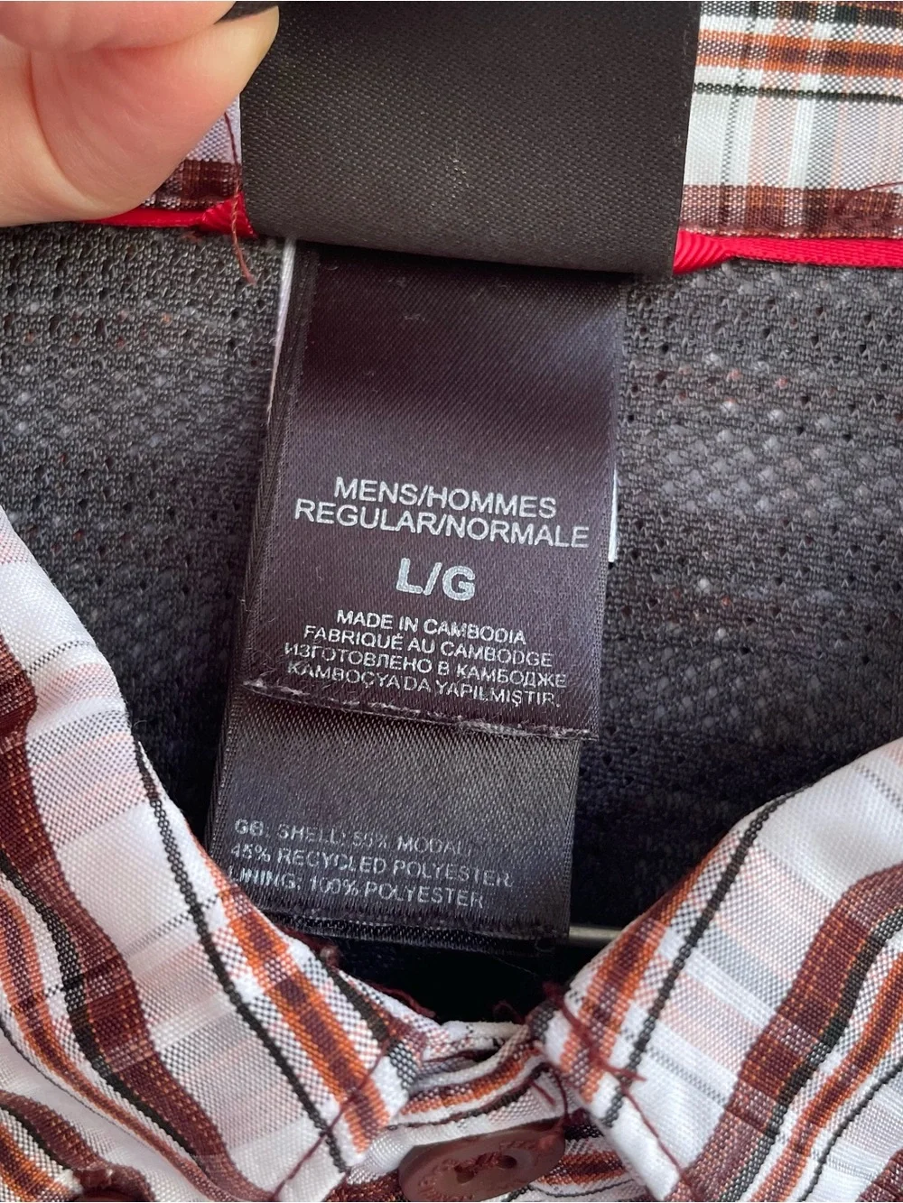 The North Face Men's Burgundy and White Plaid Button-Down Shirt